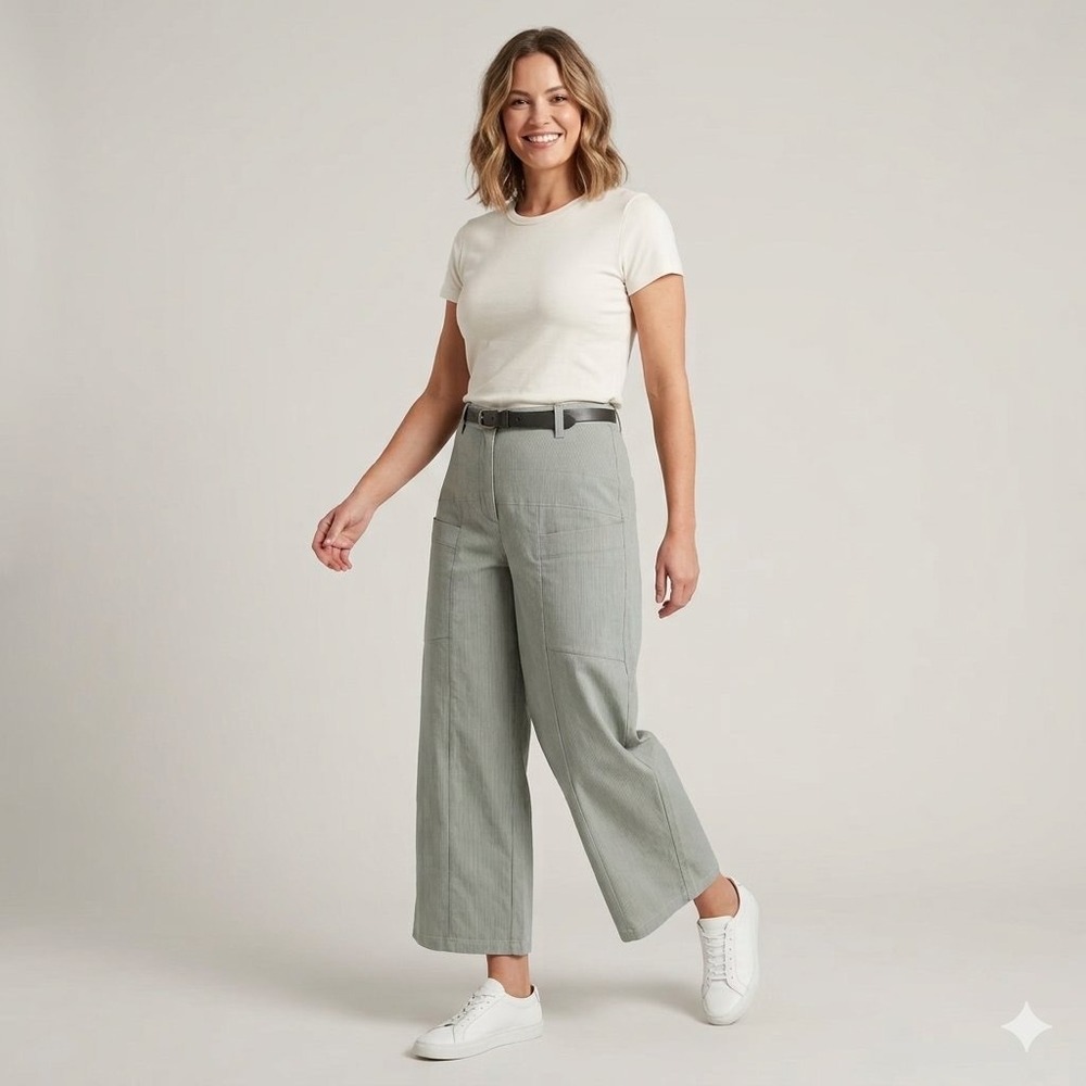 Habitat Power Stretch City Pant Women XXL Grey NWT Wide Leg Striped Trouser
